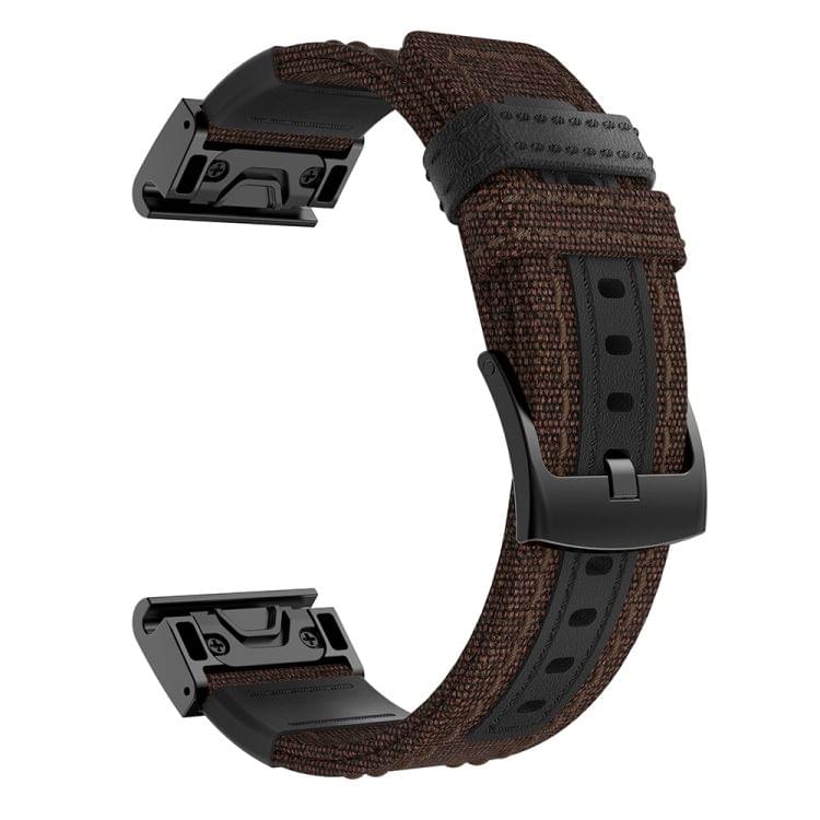 Canvas and Leather Wrist Strap Watch Band for Garmin Fenix5 Plus, Wrist Strap Size:150+110mm(Brown)