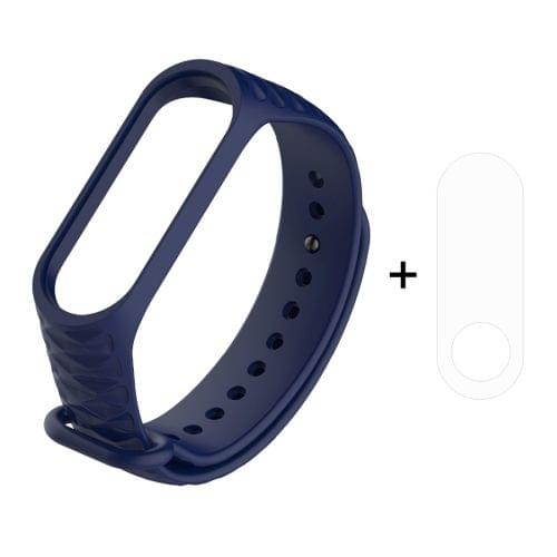 2 in 1 Diamond Texture Silicone Rubber Wristband Wrist Band Strap Replacement with TPU Screen Film for Xiaomi Mi Band 3 (Dark Blue)