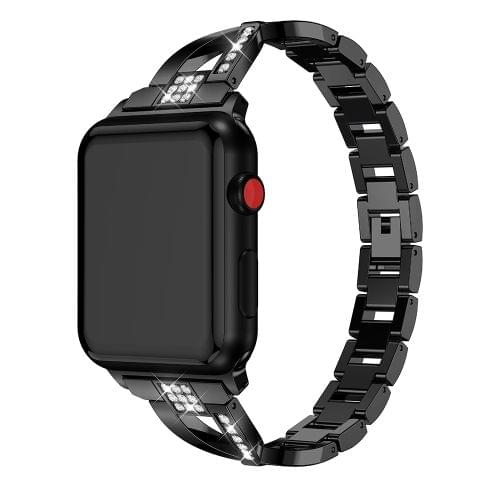 X-shaped Diamond-studded Solid Stainless Steel Wrist Strap Watch Band for Apple Watch Series 3 & 2 & 1 42mm(Black)