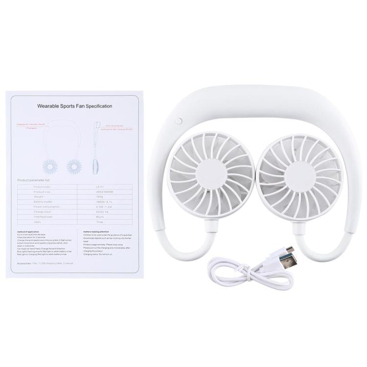 0.3W-1.2W Portable Adjustable Micro USB Charging Hanging Neck Type Aromatherapy Electric Sport Fan(White)