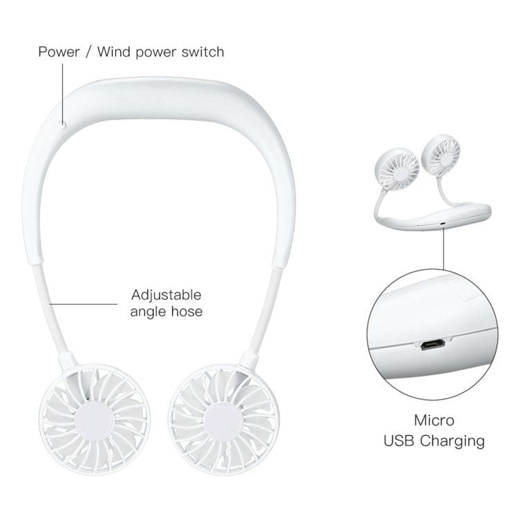 0.3W-1.2W Portable Adjustable Micro USB Charging Hanging Neck Type Aromatherapy Electric Sport Fan(White)