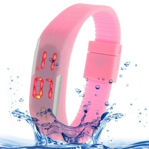 Fashion Waterproof Silicone Bracelet Watch with LED Display(Pink)