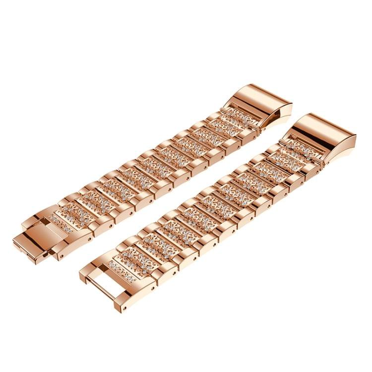 Diamond-studded Solid Stainless Steel Wrist Strap Watch Band for Fitbit Charge 2(Rose Gold)