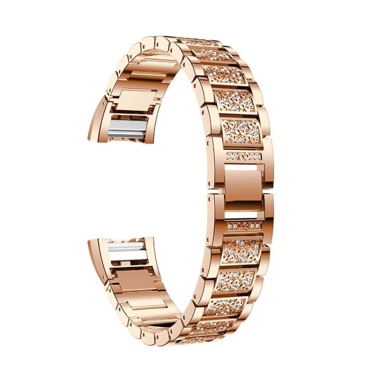 Diamond-studded Solid Stainless Steel Wrist Strap Watch Band for Fitbit Charge 2(Rose Gold)