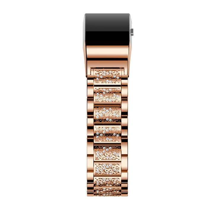 Diamond-studded Solid Stainless Steel Wrist Strap Watch Band for Fitbit Charge 2(Rose Gold)