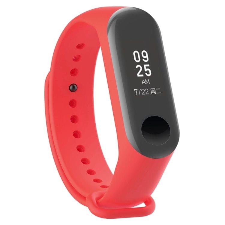 2 in 1 Bracelet Watch Silicone Rubber Wristband Wrist Band Strap Replacement with TPU Screen Film for Xiaomi Mi Band 3 (Red)