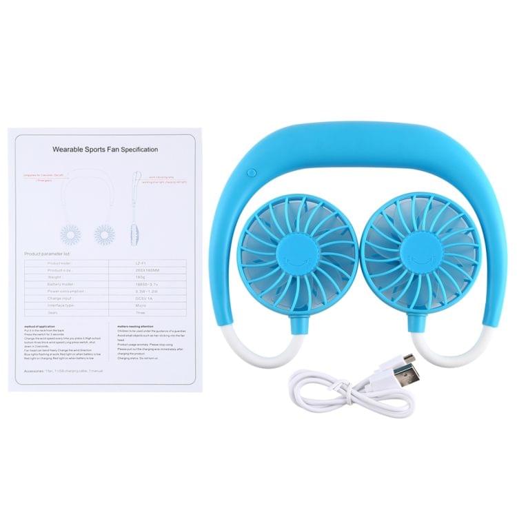 0.3W-1.2W Portable Adjustable Micro USB Charging Hanging Neck Type Aromatherapy Electric Sport Fan(Blue)