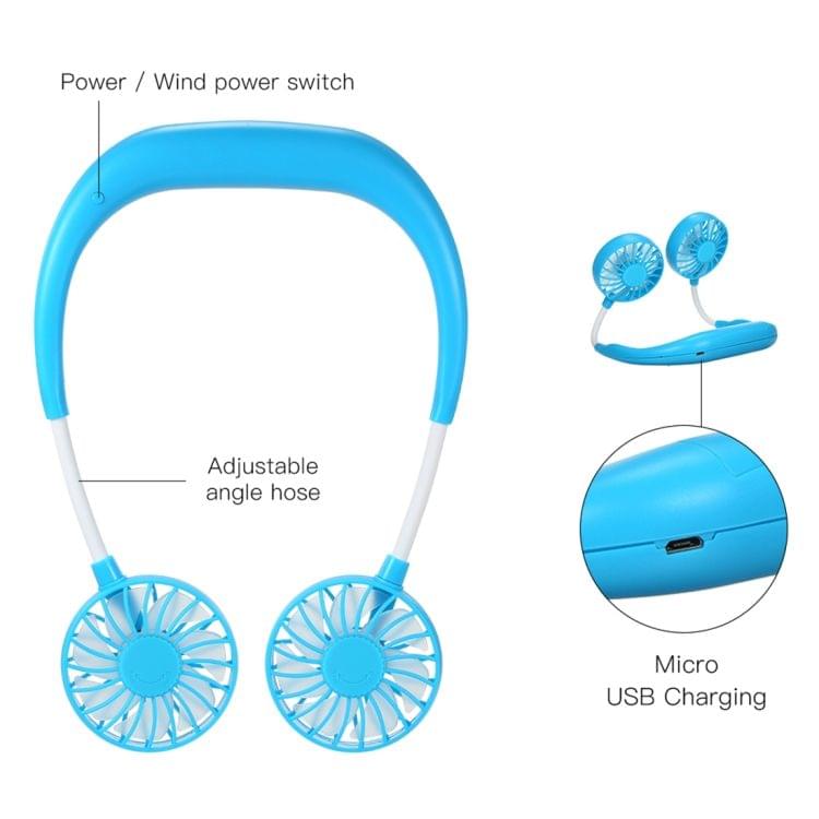 0.3W-1.2W Portable Adjustable Micro USB Charging Hanging Neck Type Aromatherapy Electric Sport Fan(Blue)