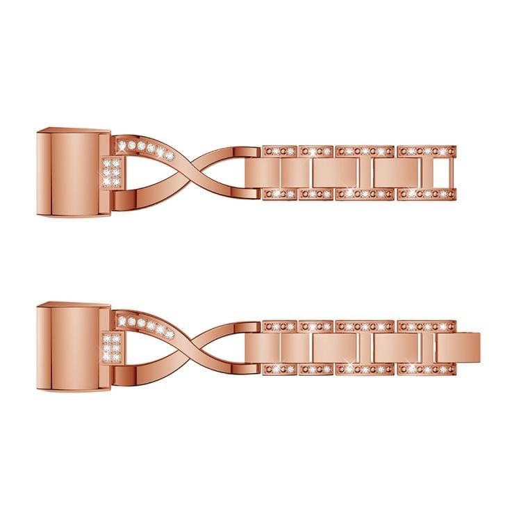 X-shaped Diamond-studded Solid Stainless Steel Wrist Strap Watch Band for Fitbit Charge 2(Rose Gold)