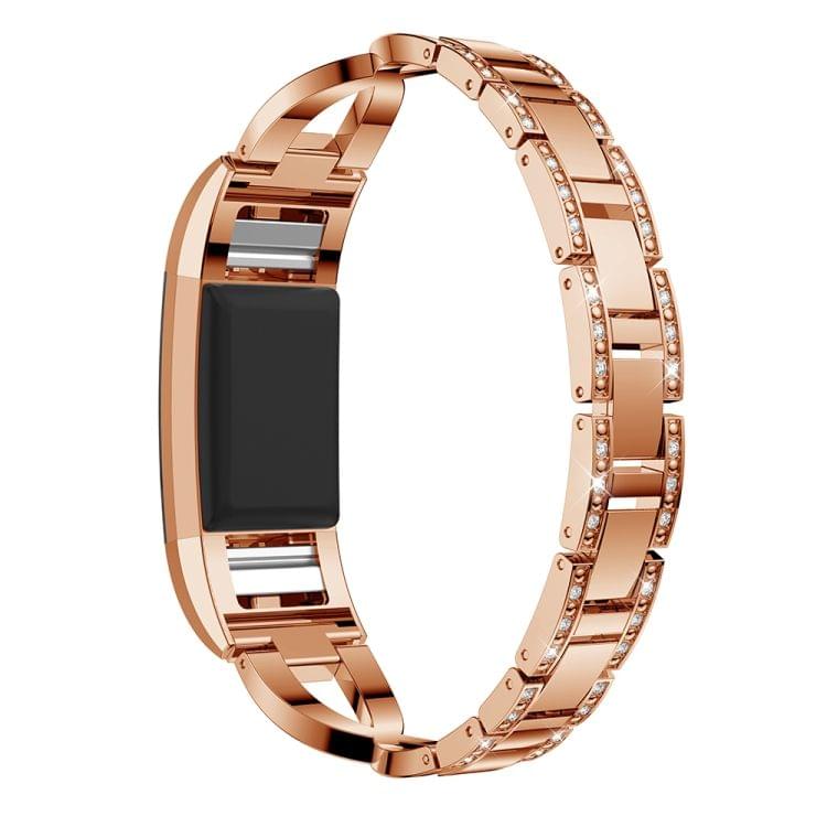 X-shaped Diamond-studded Solid Stainless Steel Wrist Strap Watch Band for Fitbit Charge 2(Rose Gold)