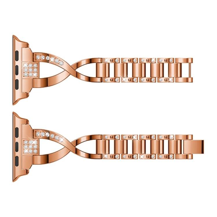 X-shaped Diamond-studded Solid Stainless Steel Wrist Strap Watch Band for Apple Watch Series 3 & 2 & 1 42mm(Rose Gold)