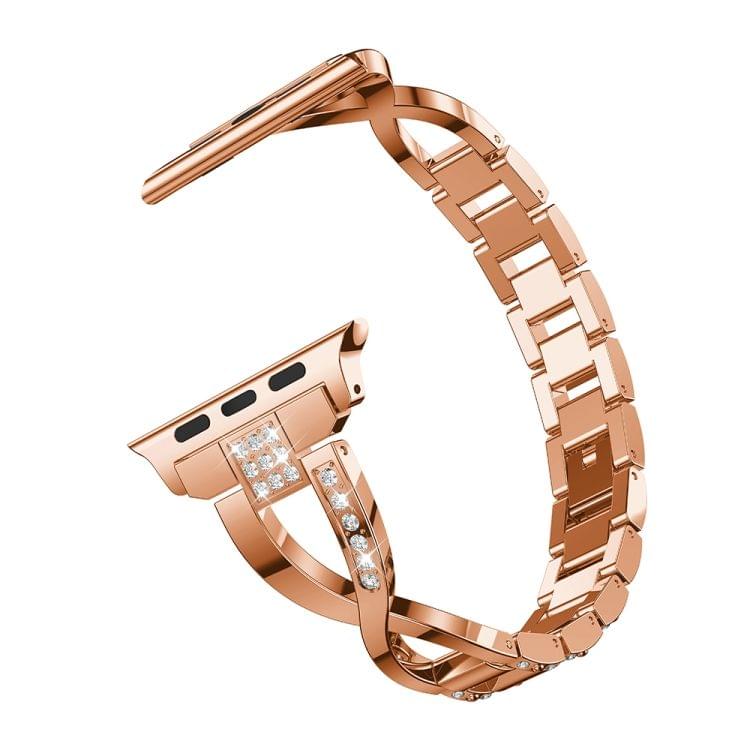 X-shaped Diamond-studded Solid Stainless Steel Wrist Strap Watch Band for Apple Watch Series 3 & 2 & 1 42mm(Rose Gold)