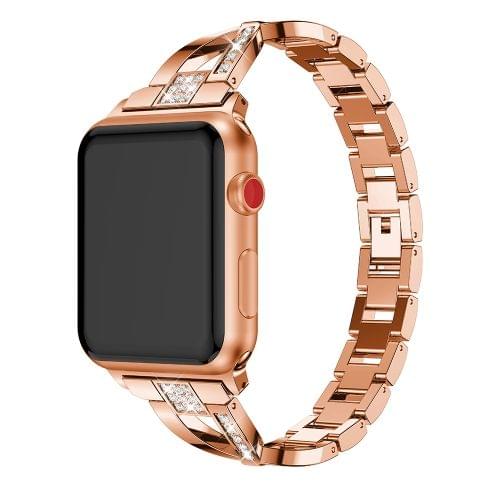 X-shaped Diamond-studded Solid Stainless Steel Wrist Strap Watch Band for Apple Watch Series 3 & 2 & 1 42mm(Rose Gold)