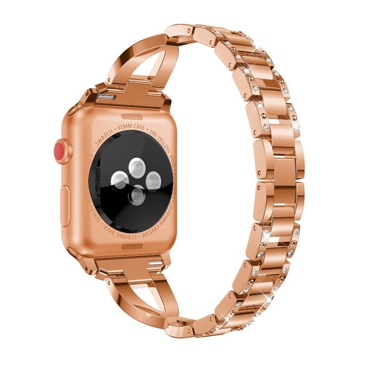 X-shaped Diamond-studded Solid Stainless Steel Wrist Strap Watch Band for Apple Watch Series 3 & 2 & 1 42mm(Rose Gold)