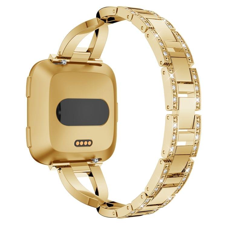 X-shaped Diamond-studded Solid Stainless Steel Wrist Strap Watch Band for Fitbit Versa Lite(Gold)