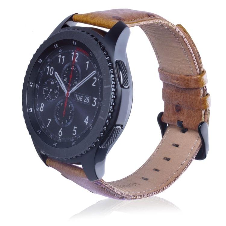 Ostrich Skin Texture Genuine Leather Wrist Watch Band for Samsung Gear S3 22mm(Dark Brown)