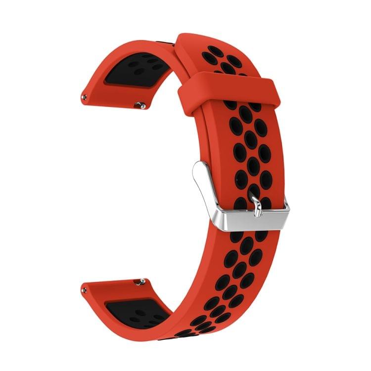 Metal Buckle Two-color Round Hole Silicone Wrist Strap Watch Band for Galaxy Watch Active 20mm (Red + Black)