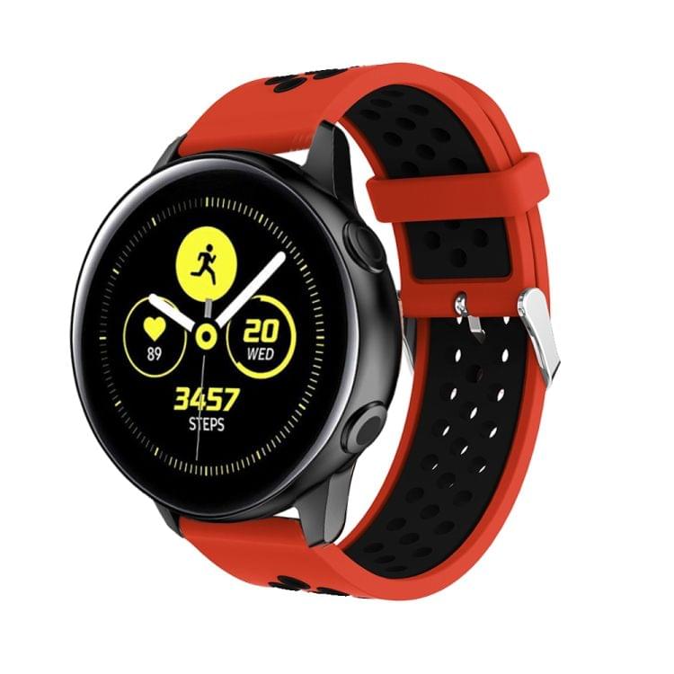 Metal Buckle Two-color Round Hole Silicone Wrist Strap Watch Band for Galaxy Watch Active 20mm (Red + Black)