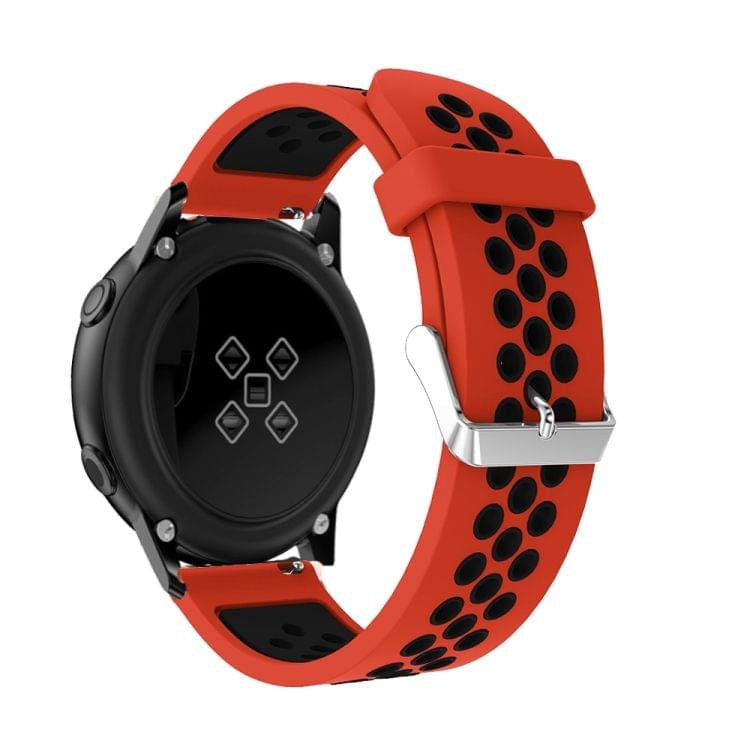 Metal Buckle Two-color Round Hole Silicone Wrist Strap Watch Band for Galaxy Watch Active 20mm (Red + Black)