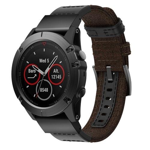 Canvas and Leather Wrist Strap Watch Band for Garmin Fenix5x Plus Fenix3, Wrist Strap Size:150+110mm(Brown)