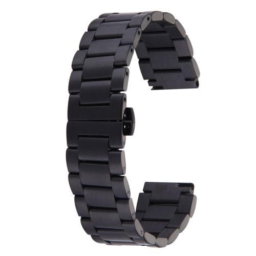 For Huawei Smart Watch Hidden Butterfly Buckle 3 Beads Stainless Steel Watchband(Black)