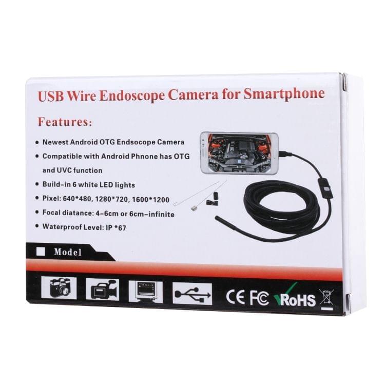 Waterproof Micro USB Endoscope Snake Tube Inspection Camera with 6 LED for OTG Android Phone, Length: 5m, Lens Diameter: 7mm