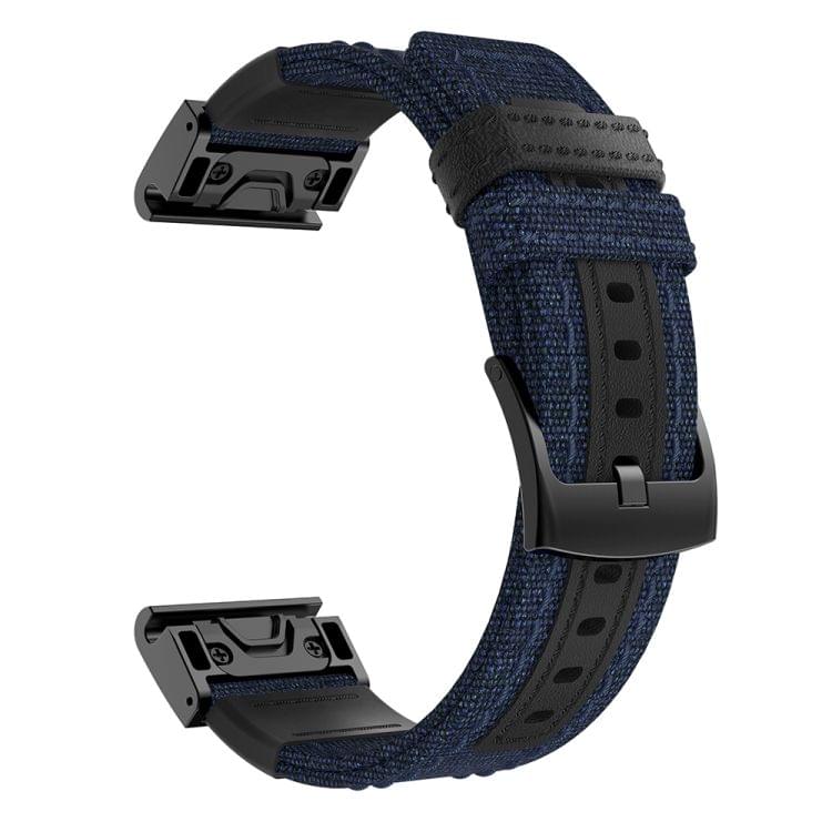 Canvas and Leather Wrist Strap Watch Band for Garmin Fenix5x Plus Fenix3, Wrist Strap Size:150+110mm(Blue)