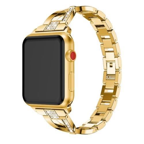 X-shaped Diamond-studded Solid Stainless Steel Wrist Strap Watch Band for Apple Watch Series 3 & 2 & 1 38mm(Gold)