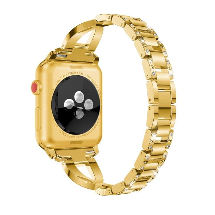 X-shaped Diamond-studded Solid Stainless Steel Wrist Strap Watch Band for Apple Watch Series 3 & 2 & 1 38mm(Gold)