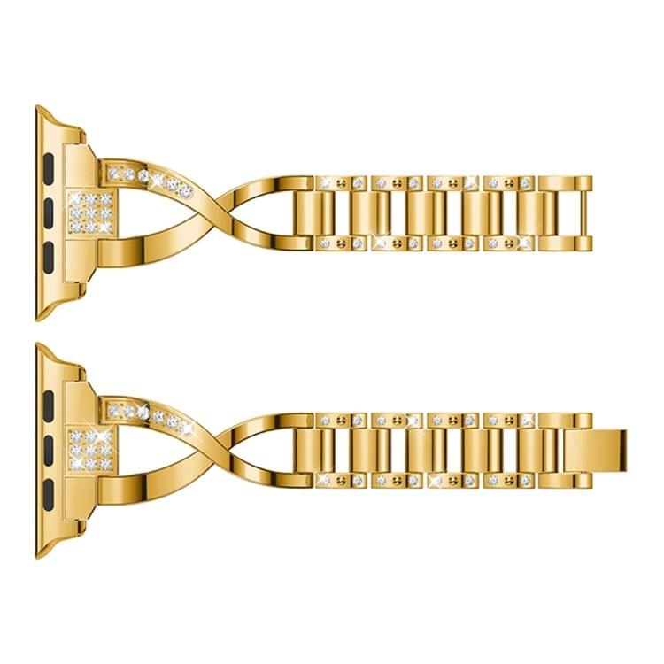 X-shaped Diamond-studded Solid Stainless Steel Wrist Strap Watch Band for Apple Watch Series 3 & 2 & 1 38mm(Gold)