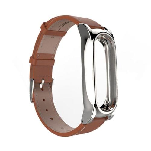 Mijobs Leather Strap for Xiaomi Mi Band 2 Wrist Straps Screwless Magnetic Bracelet Miband2 Smart Band Replace Accessories, Host not Included(Brown)
