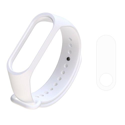 2 in 1 Bracelet Watch Silicone Rubber Wristband Wrist Band Strap Replacement with TPU Screen Film for Xiaomi Mi Band 3 (White)