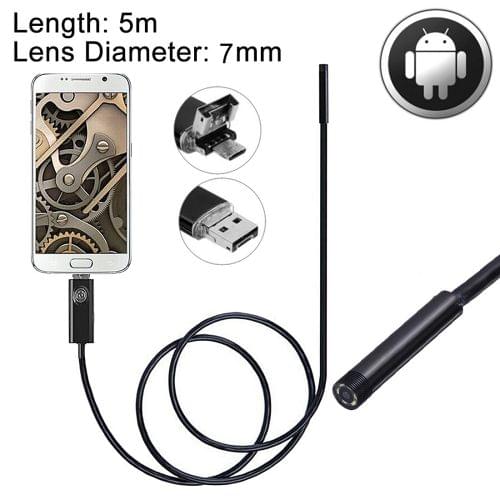 2 in 1 Micro USB & USB Endoscope Waterproof Snake Tube Inspection Camera with 6 LED for Newest OTG Android Phone, Length: 5m, Lens Diameter: 7mm