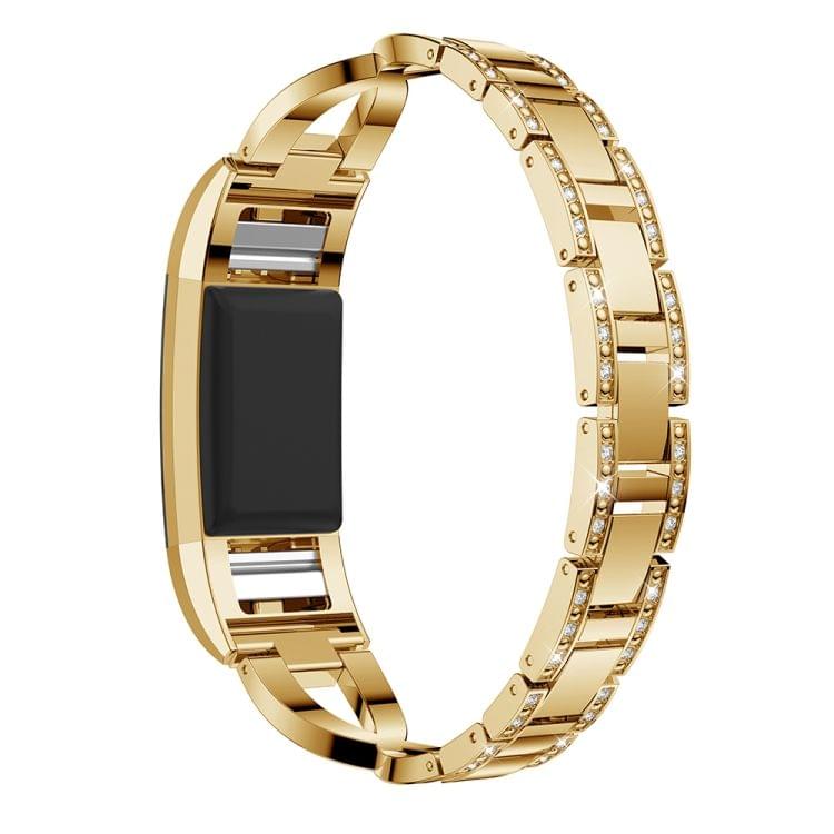 X-shaped Diamond-studded Solid Stainless Steel Wrist Strap Watch Band for Fitbit Charge 2(Gold)