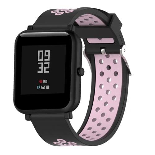 Double Colour Silicone Sport Wrist Strap for Xiaomi Huami Amazfit Bip Lite Version 20mm(Black Pink)