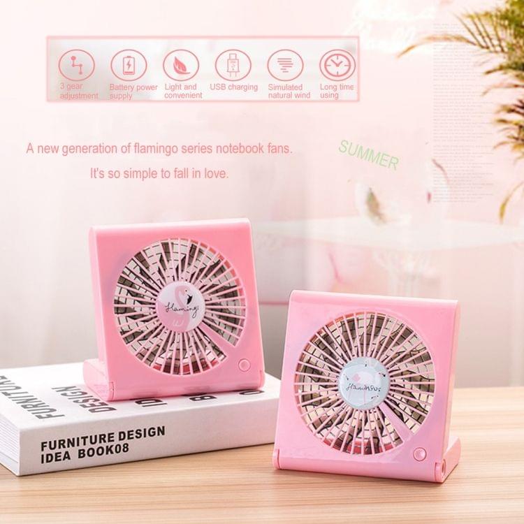 Flamingo Pattern Mini Notebook Folding USB Fan with Wind 3 Speeds