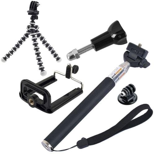 YKD-108 5 in 1 Monopod + Tripod + Phone Holder Mount Set for GoPro NEW HERO /HERO7 /6 /5 /4 /3+ /3 /2 /1 / SJ4000, iPhone 5, Galaxy S5