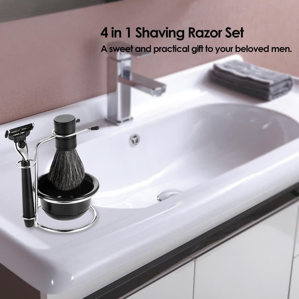 4 in 1 Men's Shaving Razor Set Badger Shaving Brush + Shaving Stand + Shaving Soap Bowl + Razor Male Facial Shaving & Cleaning Tool