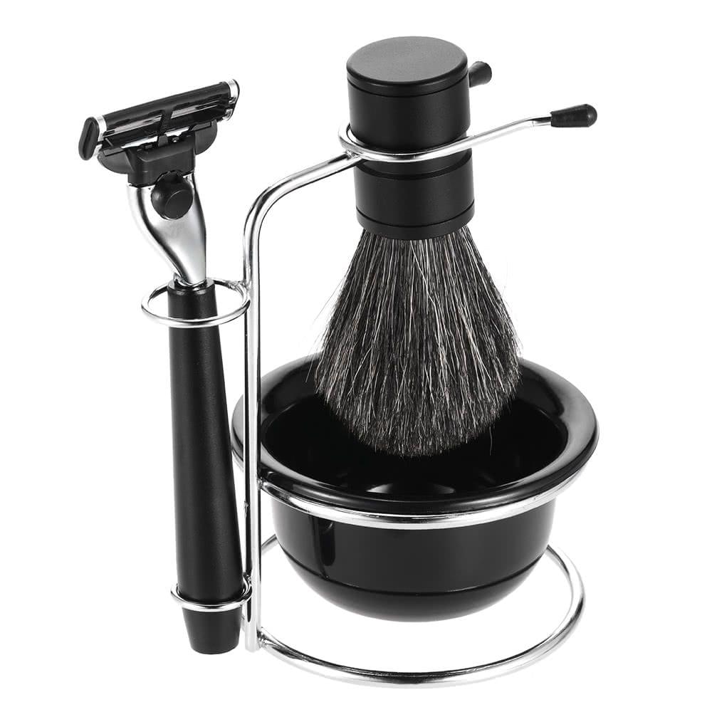 4 in 1 Men's Shaving Razor Set Badger Shaving Brush + Shaving Stand + Shaving Soap Bowl + Razor Male Facial Shaving & Cleaning Tool