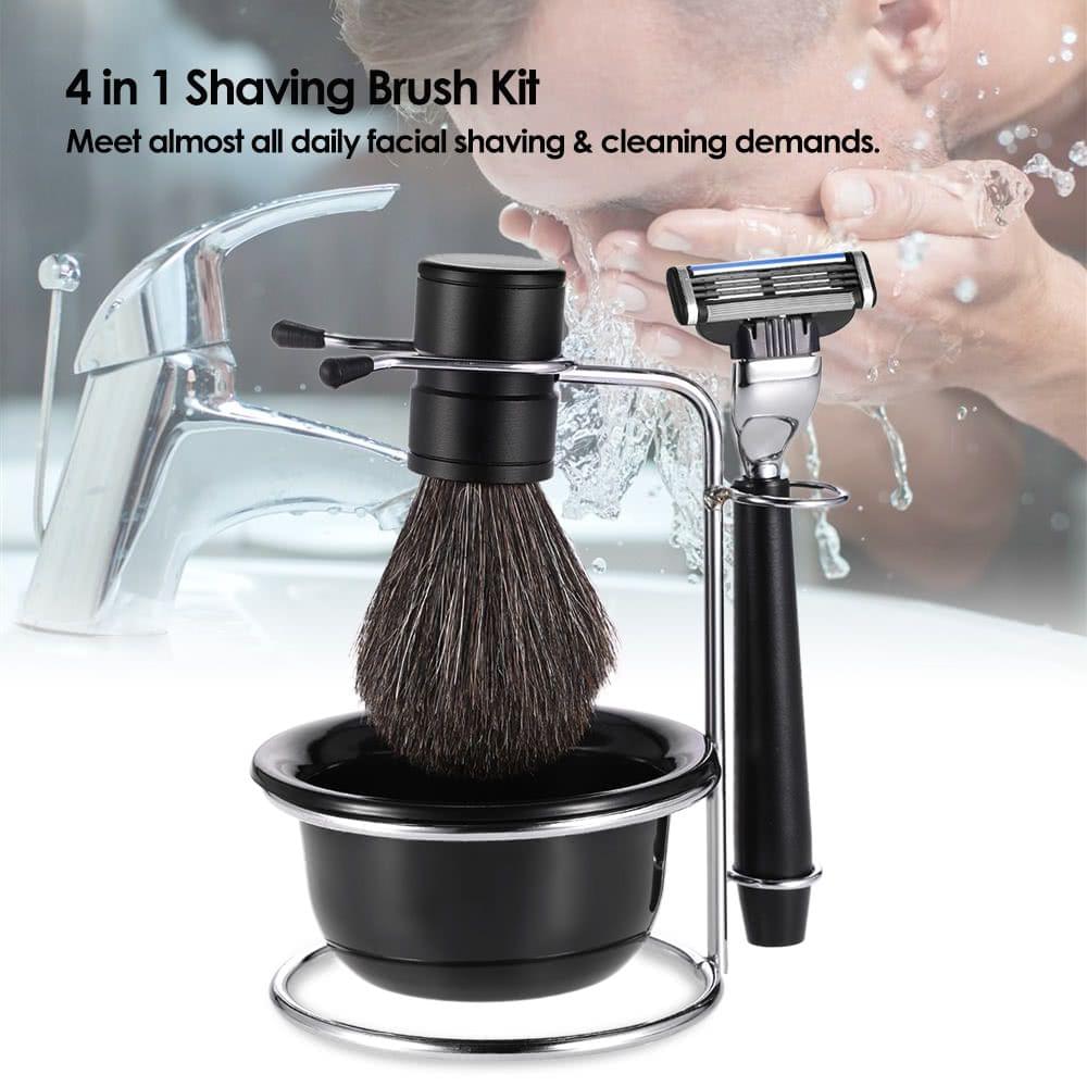 4 in 1 Men's Shaving Razor Set Badger Shaving Brush + Shaving Stand + Shaving Soap Bowl + Razor Male Facial Shaving & Cleaning Tool