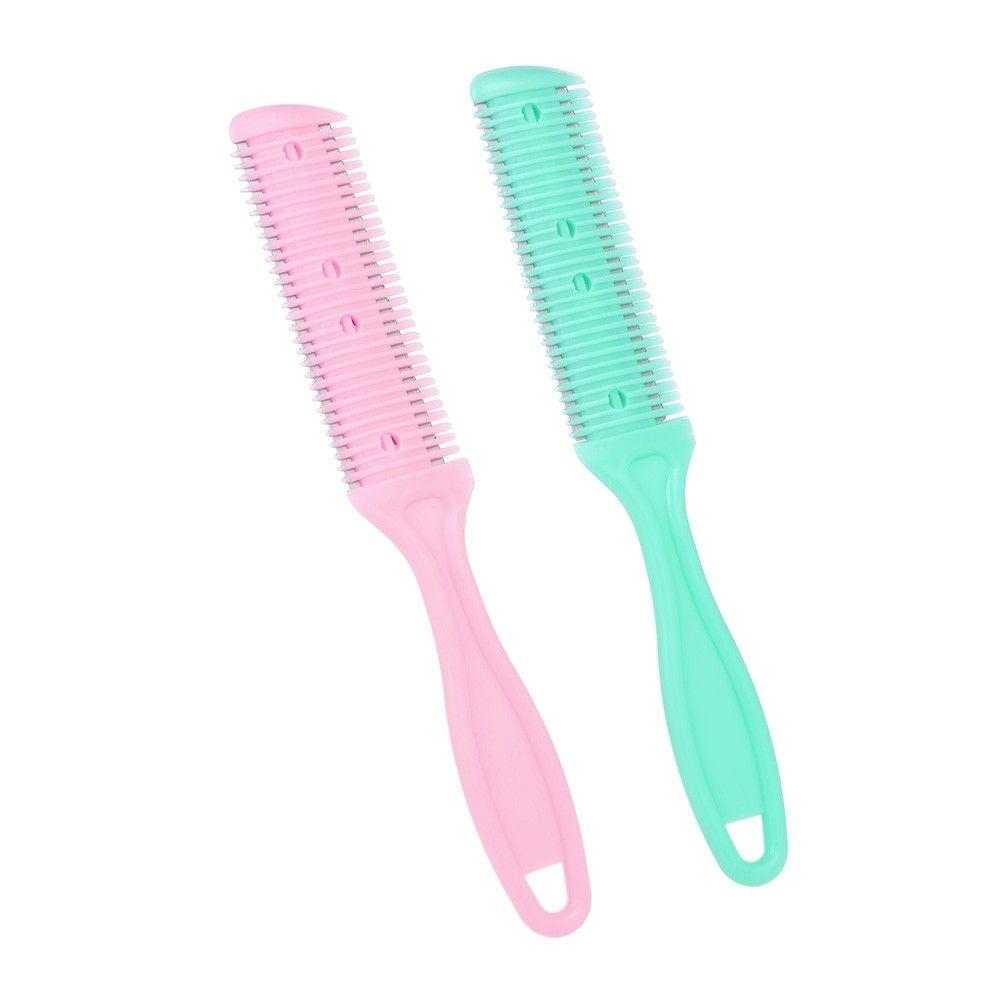 2 Pcs Hair Razor Comb Scissor Hairdressing Trimme Hair Shaving Blades Hair Cutting Thinning DIY Styling Tool Random Color