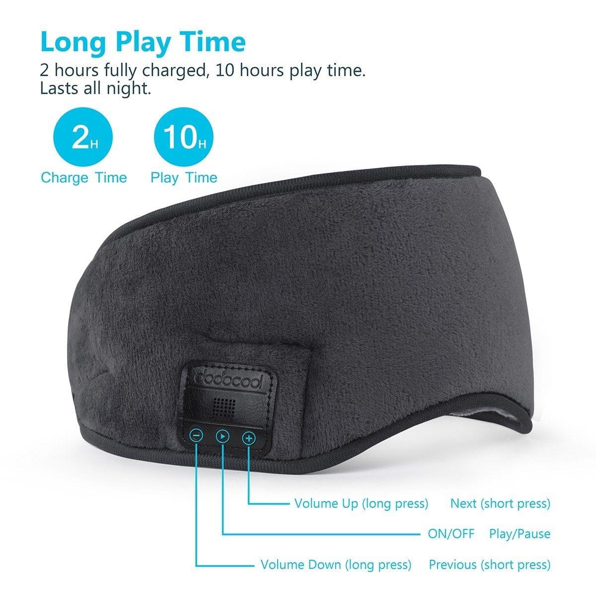 dodocool Wireless Multifunctional Sleeping Eye Mask with Stereo Sound Headphones Washable Music Eye Cover 4.2 Wireless Adjustable Headset with Built-in Speakers Microphone Handsfree for Travel and Sleep Chargeable Grey