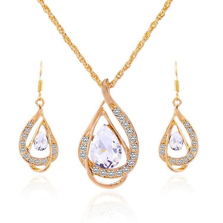 2 Sets Fashion Double Layer Water Drop Crystal Jewelry Sets for Women (White)