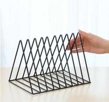 Triangle Simple Iron Metal Desktop Storage Rack Shelf File Magazine Bookend Office Rack Stationery Organizer Holder (Black)