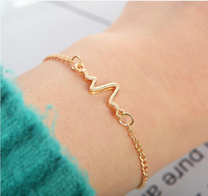 3PCS Women Fashion Simple Waves Heart Rate Lightning Summer Style Beach Bracelets (gold)