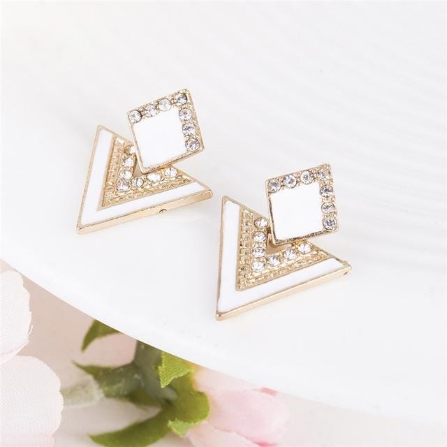 Fashion Rhinestone Geometric Drop Triangle Earrings (White)