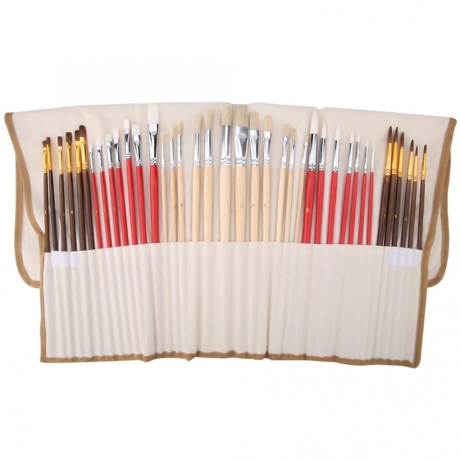 38 PCS / Set Canvas Combination Varnish Rod Watercolor Bristle Oil Brush Set