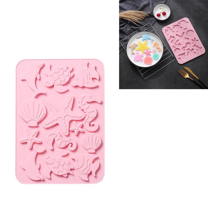 4 PCS Marine Life Three-dimensional Silicone Ice Cream Mold High Temperature Resistant Multifunctional Baking Cake Chocolate Mold (Pink)