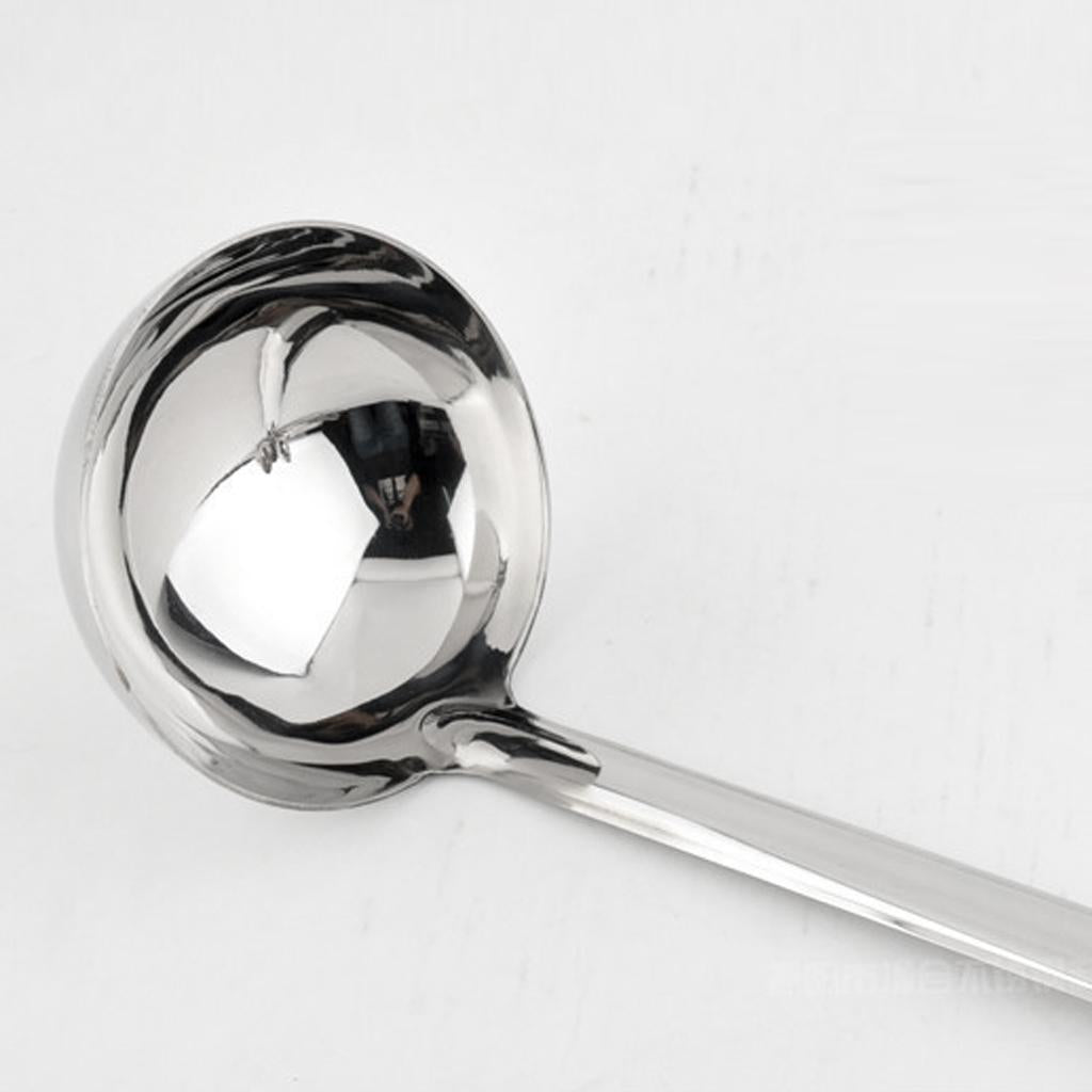 2 Pcs Stainless Steel Soup Spoons Ladle Long Handle W/Hook Kitchen Utensils