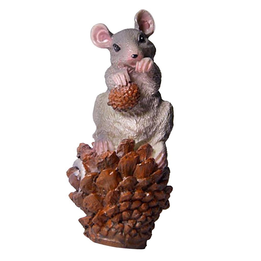 3xCute Mouse Figurine Sculpture for Home Garden Yard Statues Lawn Decoration